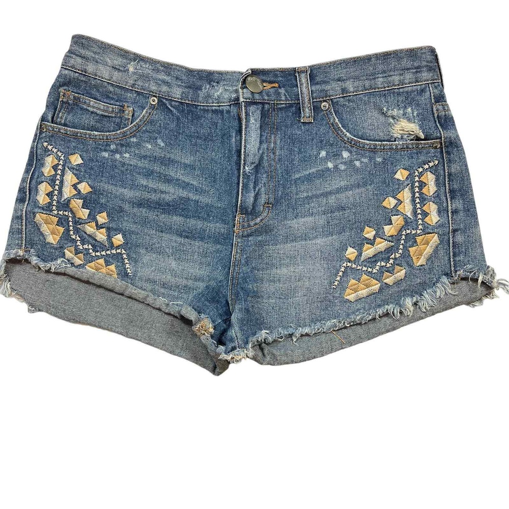 Free People Blue Denim Embroidered Detail‎ Cutoff Shorts Size 27